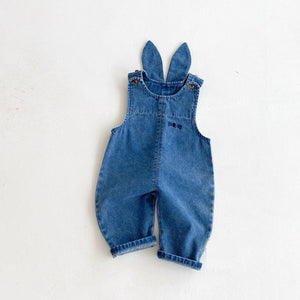 Baby boy and baby girl denim rabbit jumpsuits