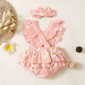 Baby Girls Flower Rompers Headband