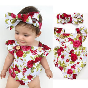 Floral Newborn Baby Girl Bodysuit + Headband 0-24M