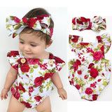 Floral Newborn Baby Girl Bodysuit + Headband 0-24M