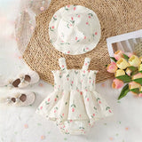 Baby Girl Cotton Romper Dress Hat Set