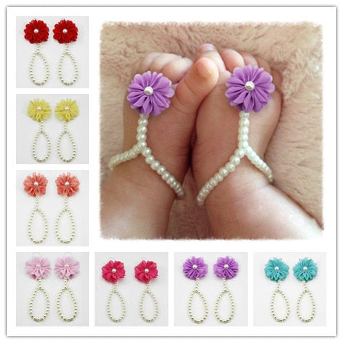 Baby Accessories - Newborn Baby Girls Flower Pearl Foot Accessories
