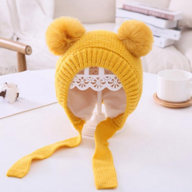 Baby Accessories - Winter Knitted Double Pompom Infant Baby Hats