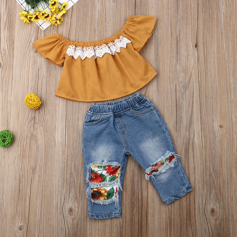 2pcs Sunflowers Baby Girl Clothes Set