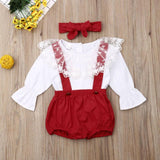 3pcs Red & White Cute Clothes Set 0-24M
