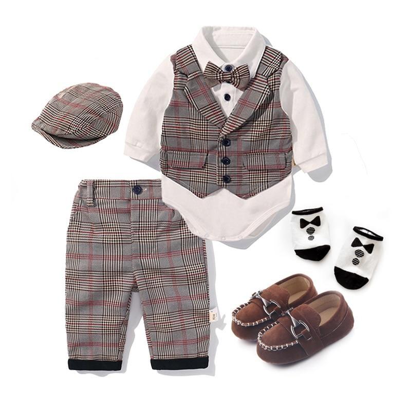 5 Pcs Cute Plaid Baby Boys Suit