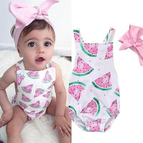 Baby Girls Watermelon Rompers & Headband