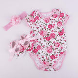 Baby Clothes - Newborn Baby Girl Floral Rompers Shoes Headband Clothes Set