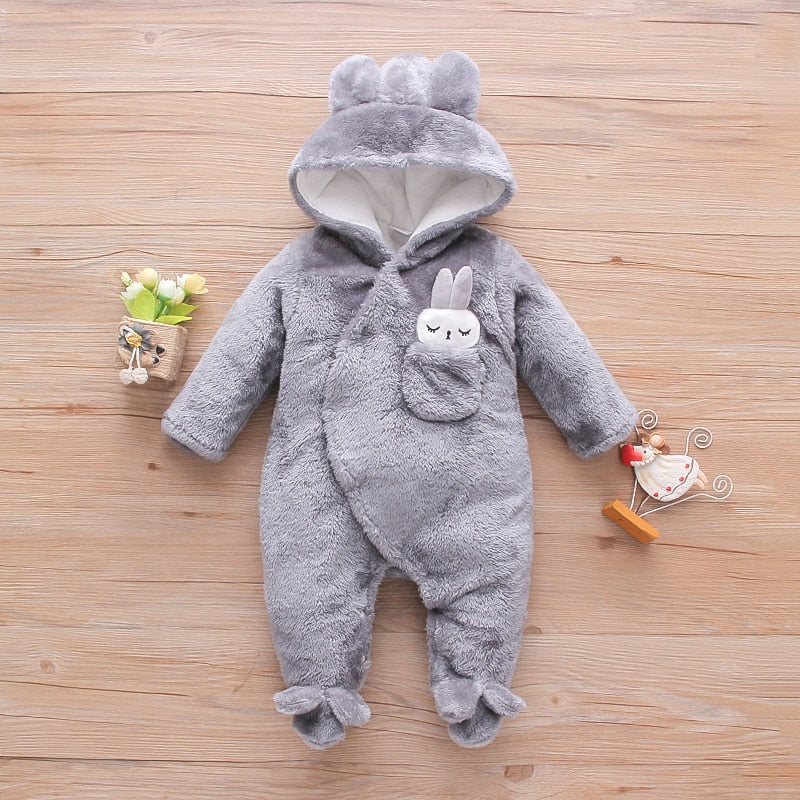 Baby Clothes - Rabbit Hooded Footed Baby Winter Jumpsuit