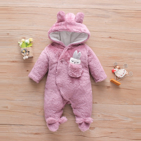 Baby Clothes - Rabbit Hooded Footed Baby Winter Jumpsuit