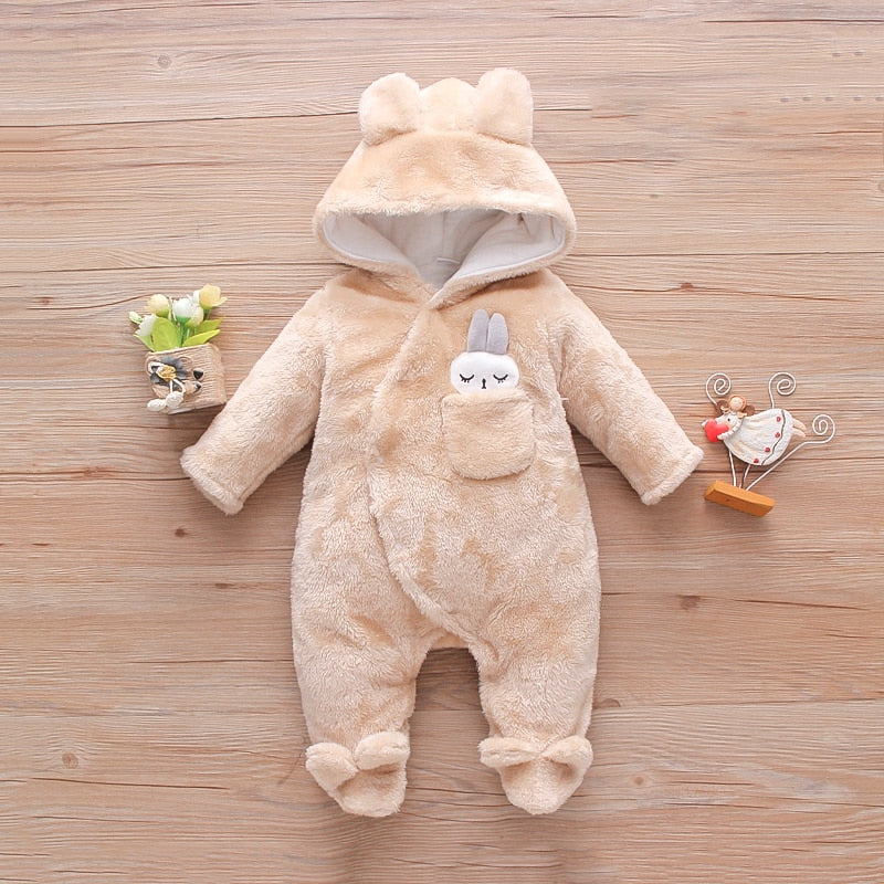 Baby Clothes - Rabbit Hooded Footed Baby Winter Jumpsuit