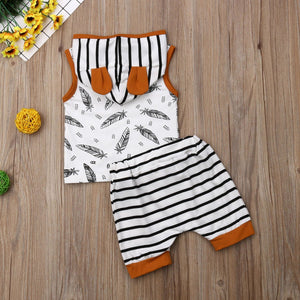 Baby Clothes - Sleeveless Hooded Clothes Set 0-24M