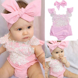 Baby Girl Rompers - Baby Girls Lace Romper Headband 0-18M