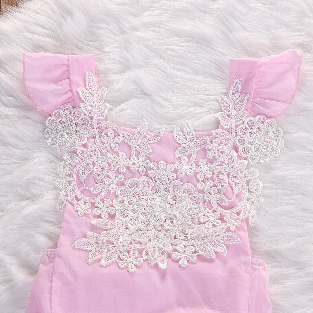 Baby Girl Rompers - Baby Girls Lace Romper Headband 0-18M