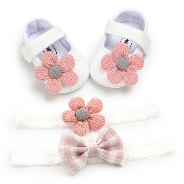 Baby Shoes - Baby Girl First Walker Daisy Shoes & Headbands