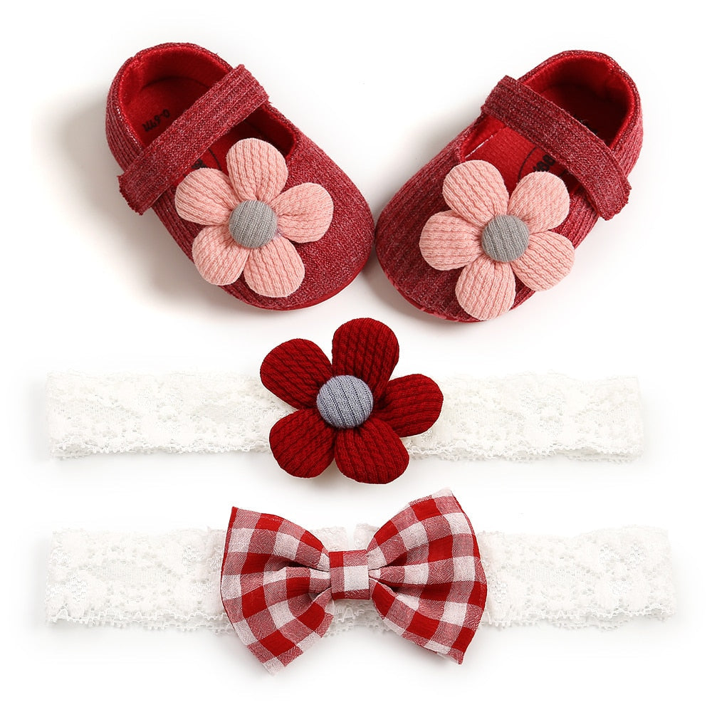 Baby Shoes - Baby Girl First Walker Daisy Shoes & Headbands