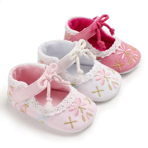 Baby Shoes - Flower Embroidery Baby Girl Shoes 0-18M