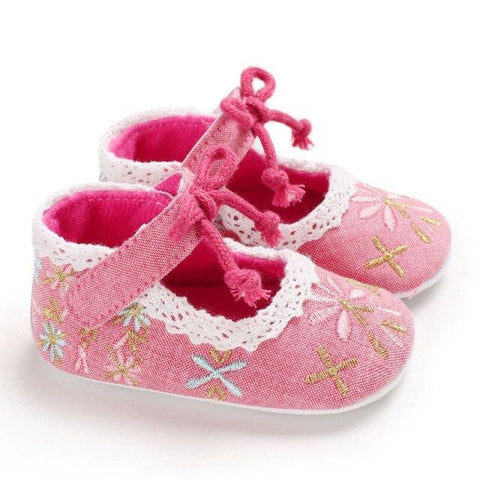 Baby Shoes - Flower Embroidery Baby Girl Shoes 0-18M