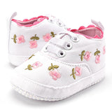 White/Pink Floral Embroidered Baby Girl Shoes 0-18M