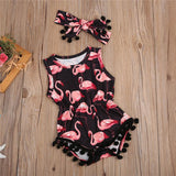 Baby Romper - 2Pcs Baby Girls Flamingo Sunsuit