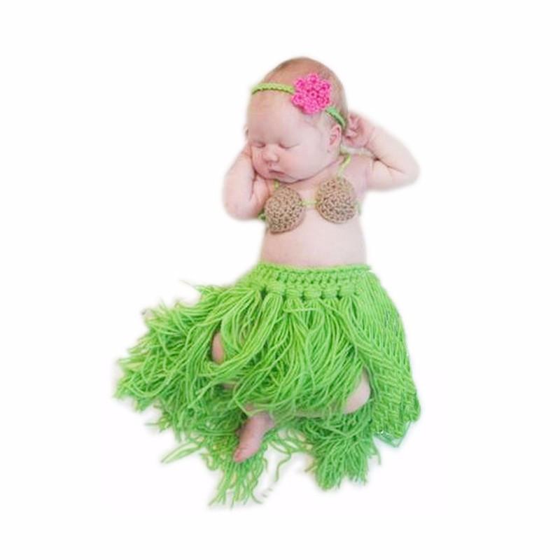 Costume - Newborn Princess Grass Skirt Flower Headband Knitted Photography Costume