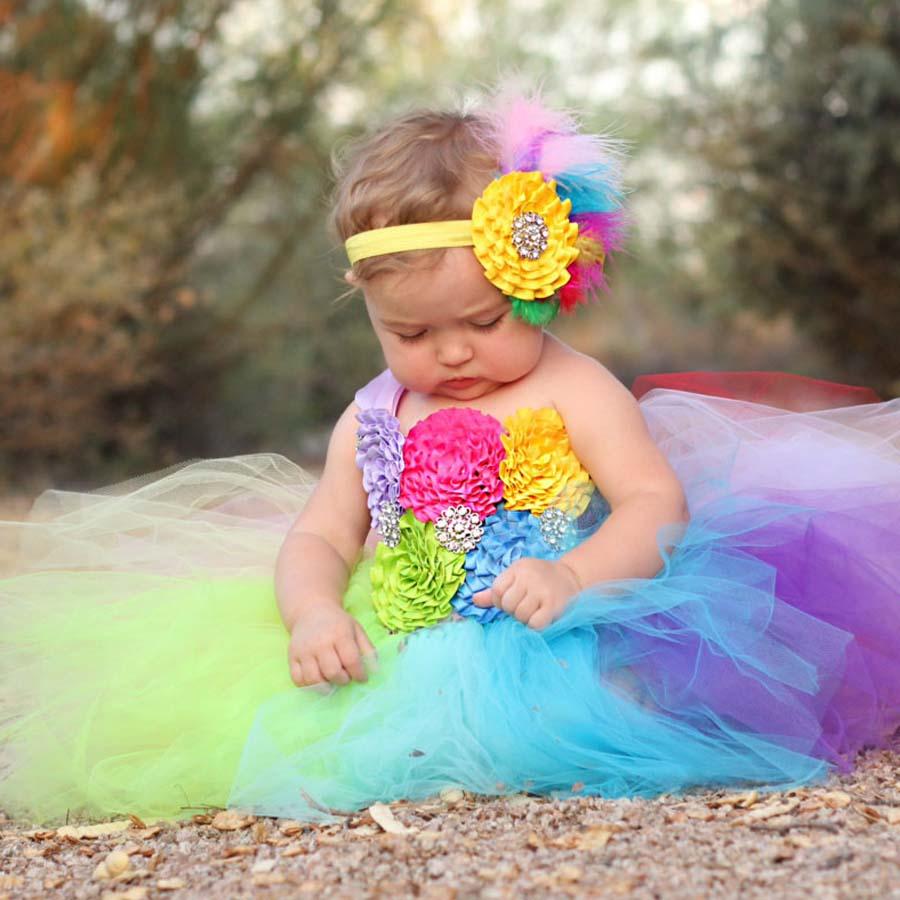Rainbow Flower Fancy Tutu Dress 0-12M