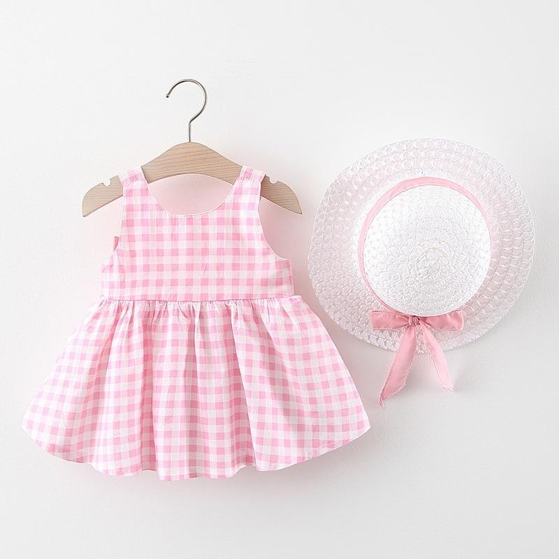 Dress - Plaid Baby Girls Dresses With Hat