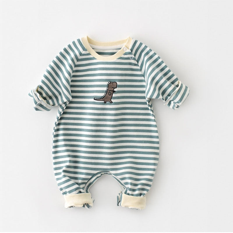 Jumpsuit - Striped Dinosaur Cotton Baby Boy Jumpsuits