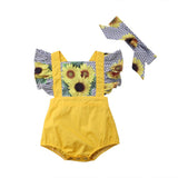 Romper - Baby Girls Ruffles Sunflower Romper + Headband