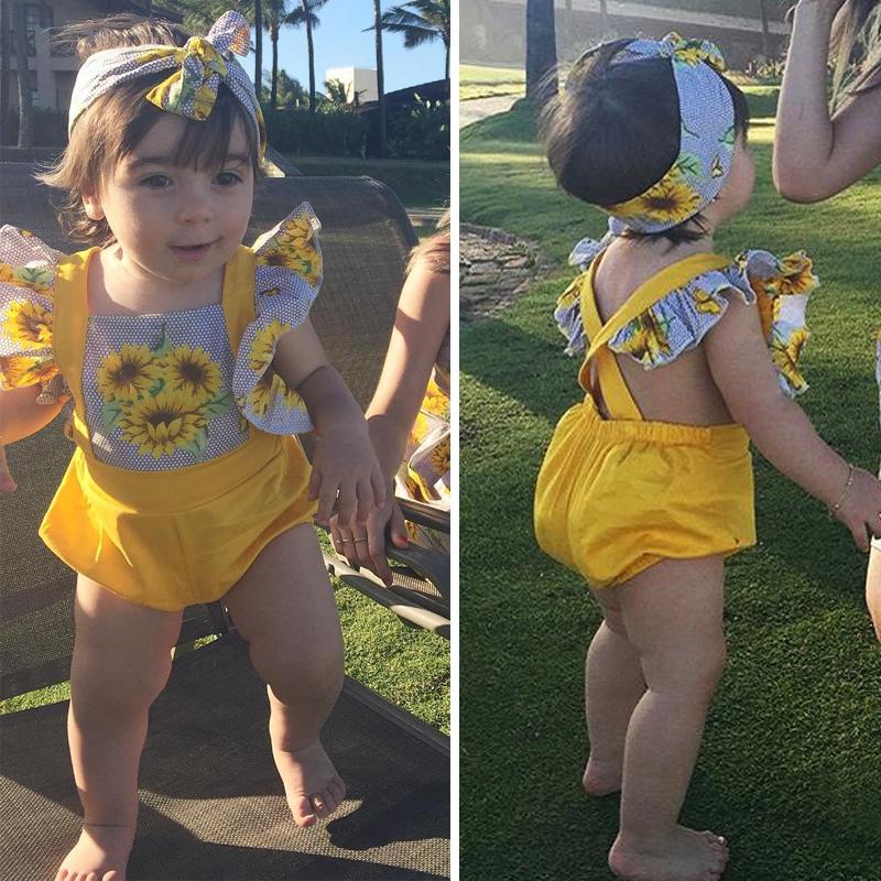 Baby Girls Ruffles Sunflower Romper + Headband