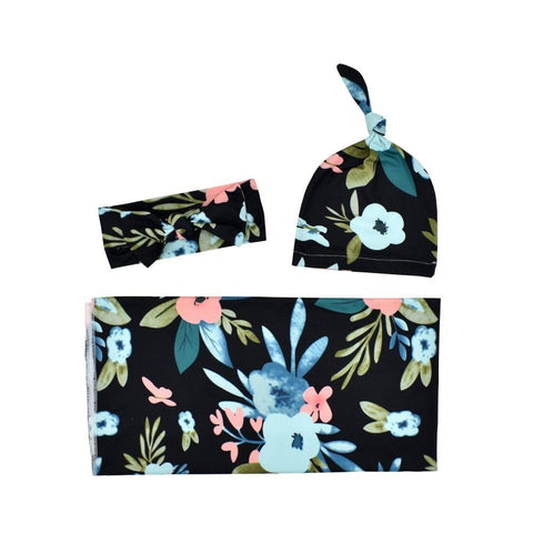 Baby Swaddle Blanket & Headband & Hat