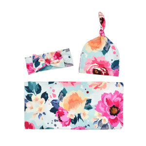 Baby Swaddle Blanket & Headband & Hat