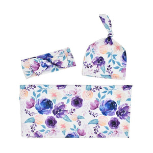 Baby Swaddle Blanket & Headband & Hat