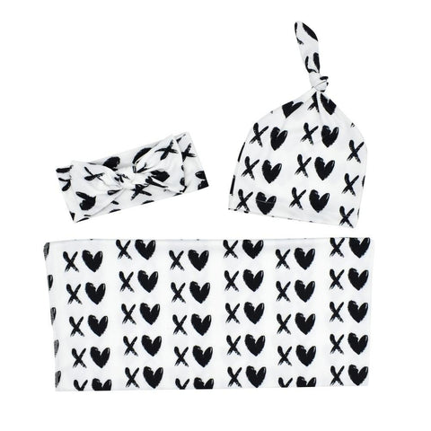 Baby Swaddle Blanket & Headband & Hat