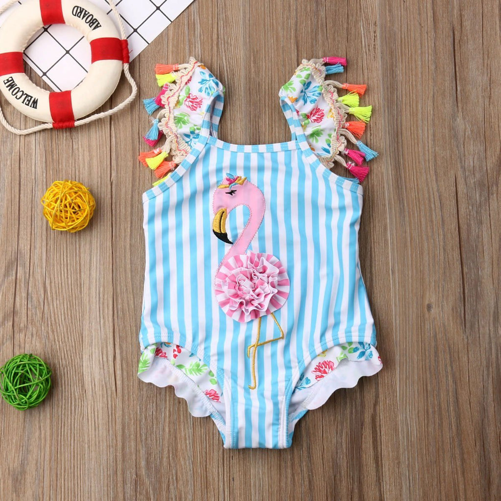 Baby Girl Flamingo Tassel Swimsuit